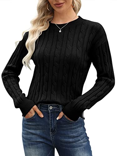 Runcati Pullover Damen Strickpullover Winter Rundhals Classic Fit Einfarbig Langarm Warm Casual Lose Sweater Schwarz L von Runcati