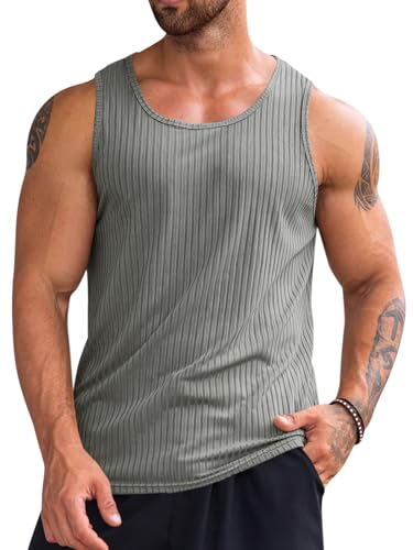 Runcati Geripptes Tanktop für Herren, 2er-Pack, gestrickt, ärmellos, Workout-T-Shirt, Muskeltraining, Fitness-T-Shirt, GRAU, Mittel von Runcati