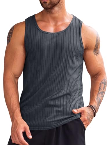 Runcati Geripptes Tanktop für Herren, 2er-Pack, gestrickt, ärmellos, Workout-T-Shirt, Muskeltraining, Fitness-T-Shirt, grau dunkel, XL von Runcati