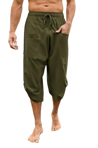 Runcati Herren 3/4 Leinenhose Leicht Boho Sommerhose Baggy Loose Fit Freizeithose Pluderhose mit Taschen für Urlaub Strand Grün L Runcati Herren 3/4 Leinenhose Leicht Boho Sommerhose Baggy Loose Fit Freizeithose Pluderhose mit Taschen für Urlaub Strand Grün L von Runcati
