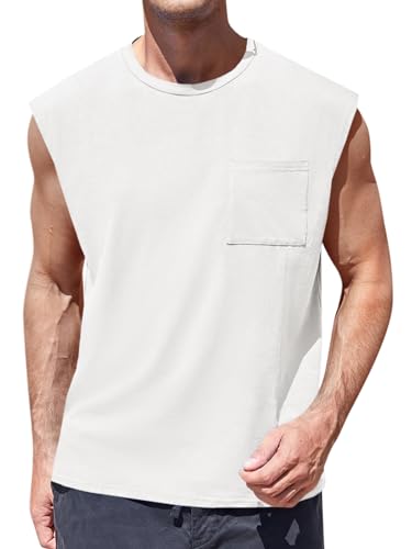Runcati Herren Ärmellos Muskelshirt Fitness Sport Tank Top Unterhemd Gym T Shirts Tasche Weste Trägershirts für Männer, Weiß, XL von Runcati