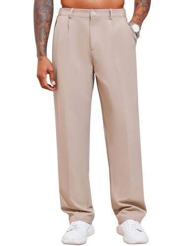 Runcati Herren Chino Hose Lockere Freizeithose Elegante Anzughose Stilvolle Stoffhose Männer Hosen für Business, Aprikose M von Runcati