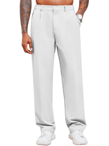 Runcati Herren Chino Hose Lockere Freizeithose Elegante Anzughose Stilvolle Stoffhose Männer Hosen für Business, Weiß XL von Runcati