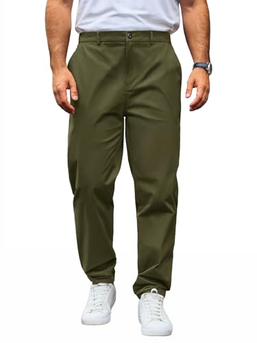 Runcati Herren Chino Hose Regular Fit Stretch Freizeithose Einfarbig Baumwolle Stoffhose Lang Leicht Business Arbeitshose mit Elastische Taille Armeegrün XXL von Runcati