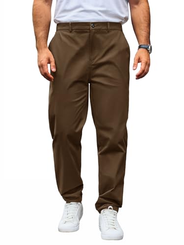 Runcati Herren Chino Hose Regular Fit Stretch Freizeithose Einfarbig Baumwolle Stoffhose Lang Leicht Business Arbeitshose mit Elastische Taille Braun XXL von Runcati