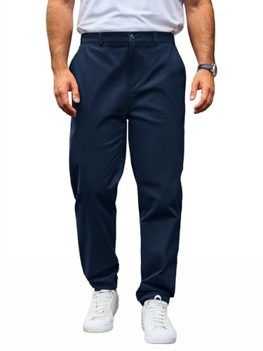 Runcati Herren Chino Hose Regular Fit Stretch Freizeithose Einfarbig Baumwolle Stoffhose Lang Leicht Business Arbeitshose mit Elastische Taille Dunkelblau XXL von Runcati