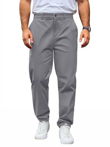 Runcati Herren Chino Hose Regular Fit Stretch Freizeithose Einfarbig Baumwolle Stoffhose Lang Leicht Business Arbeitshose mit Elastische Taille Grau L von Runcati