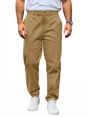 Runcati Herren Chino Hose Regular Fit Stretch Freizeithose Einfarbig Baumwolle Stoffhose Lang Leicht Business Arbeitshose mit Elastische Taille Khaki XL von Runcati