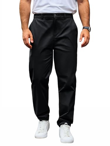 Runcati Herren Chino Hose Regular Fit Stretch Freizeithose Einfarbig Baumwolle Stoffhose Lang Leicht Business Arbeitshose mit Elastische Taille Schwarz XXL von Runcati