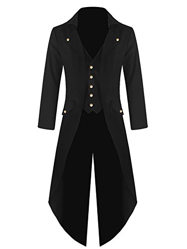 Runcati Herren Gothic Frack Steampunk Jacke Viktorianischen Karneval Kostüm Cosplay Smoking Mittelalter Gehrock Mantel Mode Oberbekleidung, Schwarz, M von Runcati