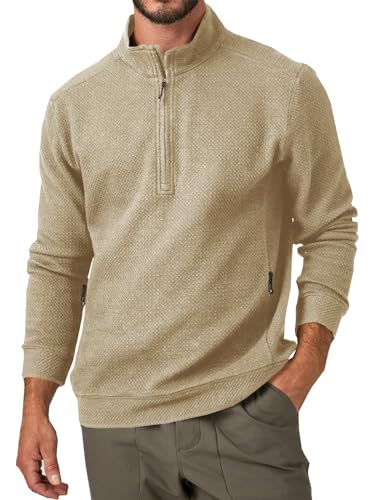 Runcati Herren Half Zip Sweatshirt Premium Funktionaler Stehkragen Pullover Lässig Langarmshirt Männer Polo Sweater Kahki M von Runcati