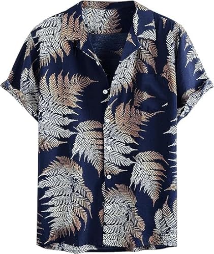 Runcati Herren Hawaiihemd Kurzarm Hemd Funky Sommerhemd Casual Strandhemd Button Down Freizeithemden Hawaii Urlaub Shirt Dunkelblau M von Runcati