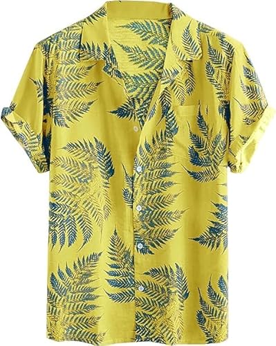 Runcati Herren Hawaiihemd Kurzarm Hemd Funky Sommerhemd Casual Strandhemd Button Down Freizeithemden Hawaii Urlaub Shirt Gelb XXL von Runcati