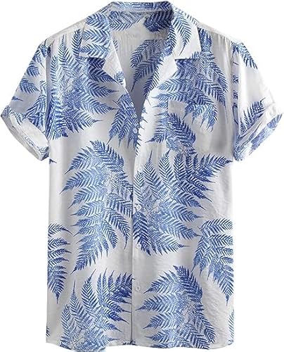Runcati Herren Hawaiihemd Kurzarm Hemd Funky Sommerhemd Casual Strandhemd Button Down Freizeithemden Hawaii Urlaub Shirt Weiß L von Runcati