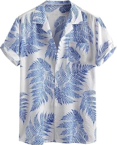 Runcati Herren Hawaiihemd Kurzarm Hemd Funky Sommerhemd Casual Strandhemd Button Down Freizeithemden Hawaii Urlaub Shirt Weiß XXL von Runcati