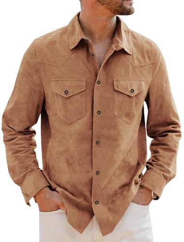 Runcati Herren-Hemd, langärmelig, Veloursleder, Knopfleiste, Freizeit, Arbeit, Westernhemd, normale Passform, rotbraun, XL Runcati Herren-Hemd, langärmelig, Veloursleder, Knopfleiste, Freizeit, Arbeit, Westernhemd, normale Passform, rotbraun, XL von Runcati