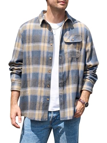 Runcati Herren Hemd Langarm Kariert Flanellhemd Button Down Freizeithemd Männer Regular Fit Casual Shirt Mit Brusttasche Blau XL von Runcati