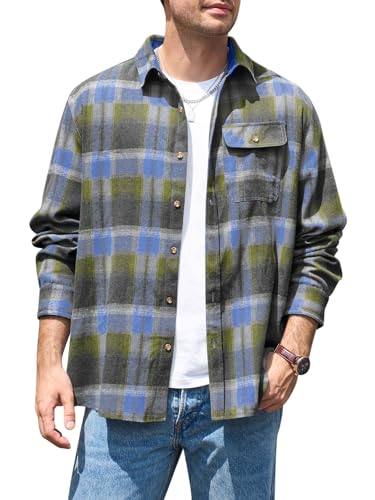 Runcati Herren Hemd Langarm Kariert Flanellhemd Button Down Freizeithemd Männer Regular Fit Casual Shirt Mit Brusttasche Gelb XL von Runcati