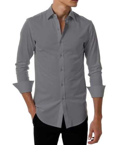 Runcati Herren Hemd Langarm Regular Fit Businesshemd Männer Einfarbig Baumwolle Freizeithemden Formale Button Down Hemden Grau M von Runcati