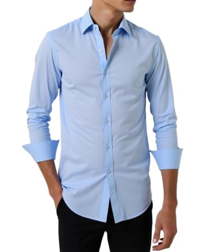 Runcati Herren Hemd Langarm Regular Fit Businesshemd Männer Einfarbig Baumwolle Freizeithemden Formale Button Down Hemden Hellblau XXL von Runcati