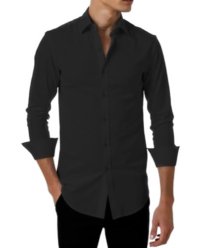 Runcati Herren Hemd Langarm Regular Fit Businesshemd Männer Einfarbig Baumwolle Freizeithemden Formale Button Down Hemden Schwarz M von Runcati