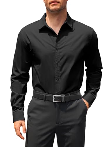 Runcati Herren Hemd Langarm Regular Fit Businesshemd Männer Einfarbig Baumwolle Freizeithemden Formale Button Down Hemden Schwarz M von Runcati