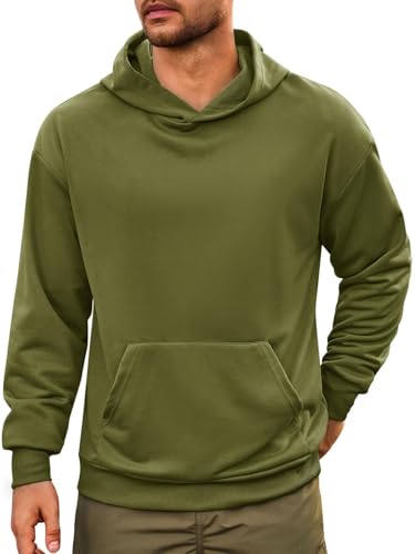 Runcati Herren Kapuzenpullover Langarm Regular Fit Hoodie Einfarbig Leichte Sweatshirt Casual Sport Training Oberteile mit Kängurutasche Armeegrün M von Runcati