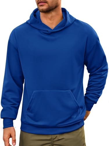 Runcati Herren Kapuzenpullover Langarm Regular Fit Hoodie Einfarbig Leichte Sweatshirt Casual Sport Training Oberteile mit Kängurutasche Blau L von Runcati