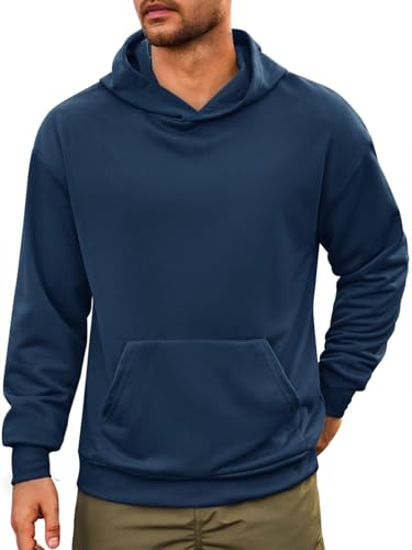 Runcati Herren Kapuzenpullover Langarm Regular Fit Hoodie Einfarbig Leichte Sweatshirt Casual Sport Training Oberteile mit Kängurutasche Dunkelblau L von Runcati