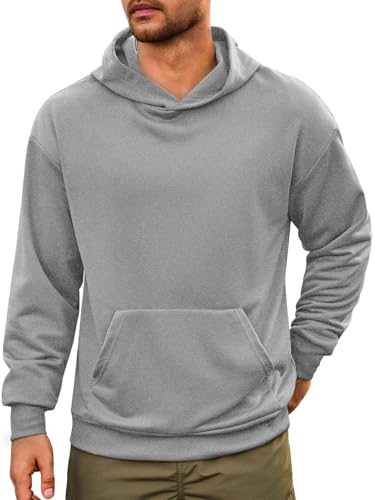 Runcati Herren Kapuzenpullover Langarm Regular Fit Hoodie Einfarbig Leichte Sweatshirt Casual Sport Training Oberteile mit Kängurutasche Grau XL von Runcati