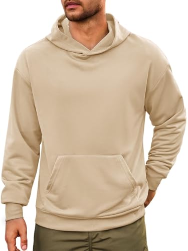 Runcati Herren Kapuzenpullover Langarm Regular Fit Hoodie Einfarbig Leichte Sweatshirt Casual Sport Training Oberteile mit Kängurutasche Khaki XXL von Runcati