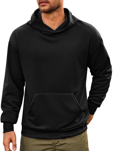 Runcati Herren Kapuzenpullover Langarm Regular Fit Hoodie Einfarbig Leichte Sweatshirt Casual Sport Training Oberteile mit Kängurutasche Schwarz XL von Runcati