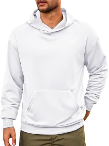 Runcati Herren Kapuzenpullover Langarm Regular Fit Hoodie Einfarbig Leichte Sweatshirt Casual Sport Training Oberteile mit Kängurutasche Weiß M von Runcati