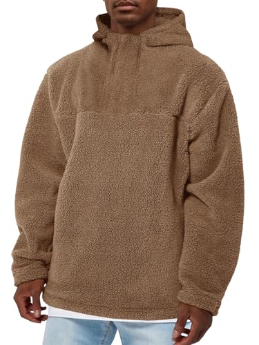Runcati Herren Kapuzenpullover Leichte Teddy Fleece Hoodie Einfarbig Casual Plüsch Pullover Herbst Winter Lose Fuzzy Sweatshirt Braun M von Runcati