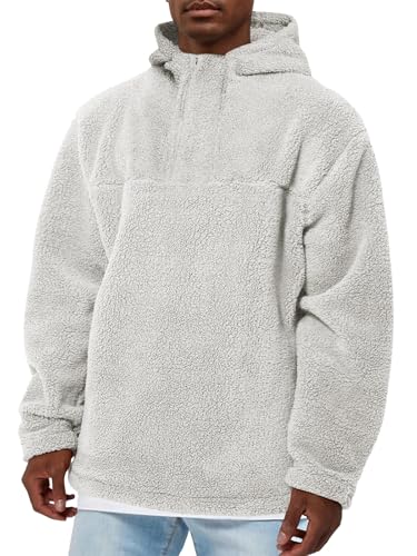 Runcati Herren Kapuzenpullover Leichte Teddy Fleece Hoodie Einfarbig Casual Plüsch Pullover Herbst Winter Lose Fuzzy Sweatshirt Hellgrau M von Runcati