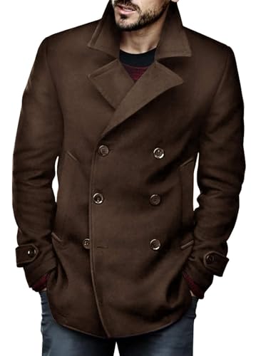 Runcati Herren Klassischer Zweireiher Mantel Slim Fit Winterjacken Casual Lange Jacke Warme Business Trenchcoat Braun XX-Groß von Runcati