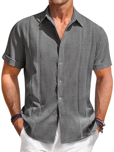 Runcati Herren Kurzarm Hemd Guayabera Stil Sommerhemd Leichtes Freizeitshirt Button Down Strand und Casual Regular Fit von Runcati
