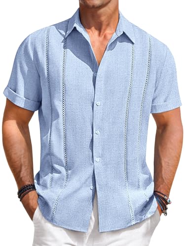 Runcati Herren Kurzarm Hemd Guayabera Stil Sommerhemd Leichtes Freizeitshirt Button Down Strand und Casual Regular Fit von Runcati
