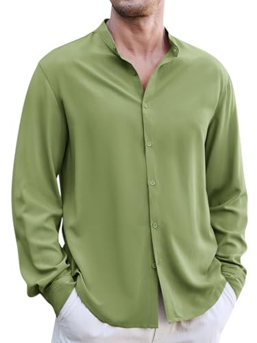 Runcati Herren-Langarmhemd, Button-Down-Band, Kragen, Sommer, Strand, Freizeit, Arbeitshemd, Grün (Army Green), XL von Runcati