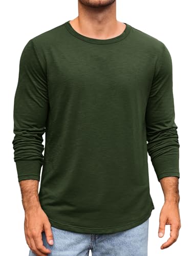 Runcati Herren Langarmshirt Rundhals Langarm T-Shirt Einfarbig Regular Fit Oberteile Sport Freizeit Shirts Casual Basic Unterhemd Armeegrün XXL von Runcati