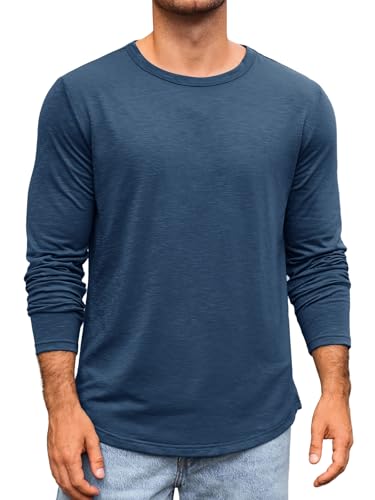 Runcati Herren Langarmshirt Rundhals Langarm T-Shirt Einfarbig Regular Fit Oberteile Sport Freizeit Shirts Casual Basic Unterhemd Blaugrau M von Runcati