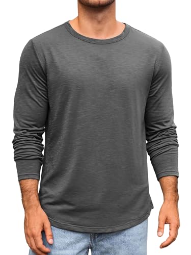 Runcati Herren Langarmshirt Rundhals Langarm T-Shirt Einfarbig Regular Fit Oberteile Sport Freizeit Shirts Casual Basic Unterhemd Grau XXL von Runcati