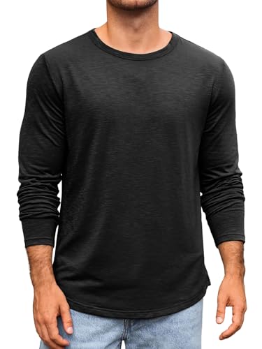 Runcati Herren Langarmshirt Rundhals Langarm T-Shirt Einfarbig Regular Fit Oberteile Sport Freizeit Shirts Casual Basic Unterhemd Schwarz S von Runcati