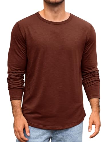 Runcati Herren Langarmshirt Rundhals Langarm T-Shirt Einfarbig Regular Fit Oberteile Sport Freizeit Shirts Casual Basic Unterhemd Weinrot XXL von Runcati