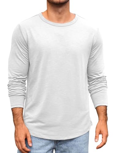 Runcati Herren Langarmshirt Rundhals Langarm T-Shirt Einfarbig Regular Fit Oberteile Sport Freizeit Shirts Casual Basic Unterhemd Weiß L von Runcati