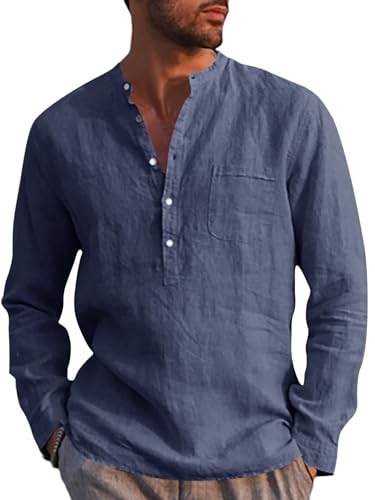 Runcati Herren Leinenhemd Langarm Baumwolle Leinen Shirt Männer Freizeithemd Regular Fit Strand Sommerhemd Dunkelblau XXL Runcati Herren Leinenhemd Langarm Baumwolle Leinen Shirt Männer Freizeithemd Regular Fit Strand Sommerhemd Dunkelblau XXL von Runcati