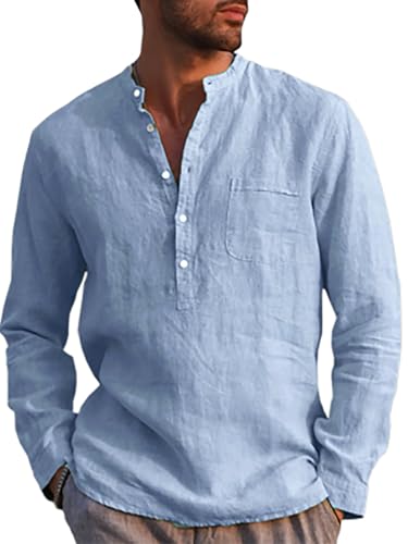 Runcati Herren Leinenhemd Langarm Baumwolle Leinen Shirt Männer Freizeithemd Regular Fit Strand Sommerhemd Hellblau XXL Runcati Herren Leinenhemd Langarm Baumwolle Leinen Shirt Männer Freizeithemd Regular Fit Strand Sommerhemd Hellblau XXL von Runcati