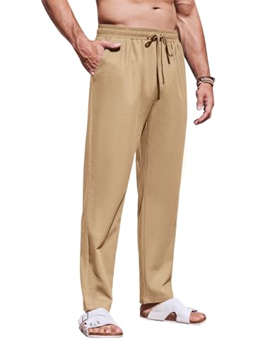 Runcati Herren Leinenhose Loose Fit Herren Hosen Stilvolle Sommerhose Angenehme Praktische Männer Freizeithose Beige Groß von Runcati