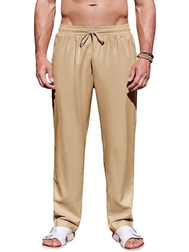 Runcati Herren Leinenhose Loose Fit Herren Hosen Stilvolle Sommerhose Angenehme Praktische Männer Freizeithose Beige XX-Groß von Runcati