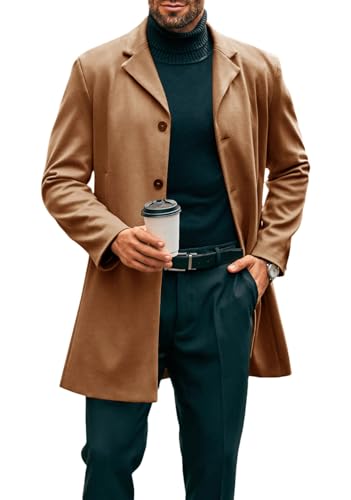 Runcati Herren Mantel Lange Trenchcoat Slim Fit Winter Kerbkragen Jacke Einreiher Business Overcoat Khaki XXL von Runcati